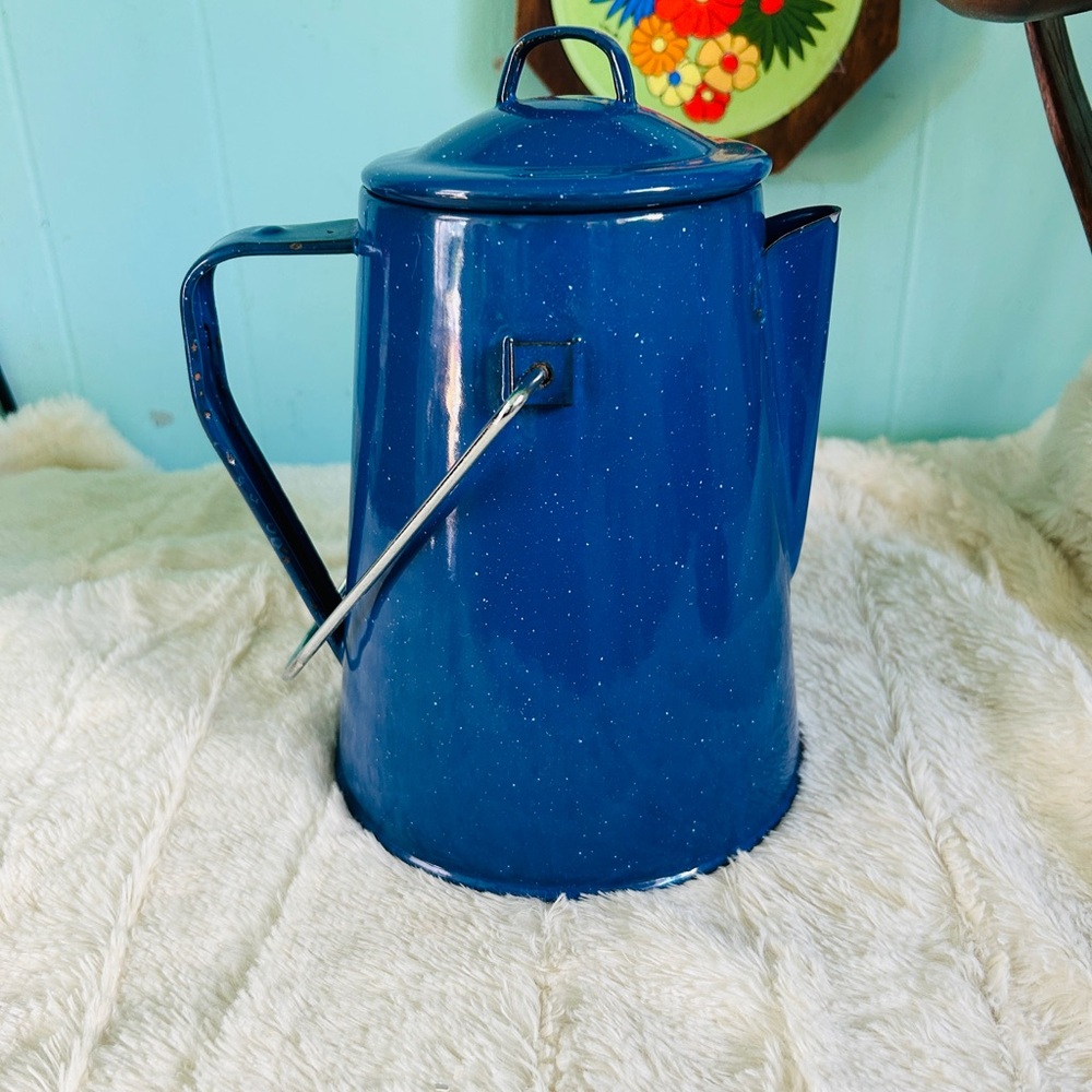 Vintage blue enamel coffee/ tea pot,camping,country ,farmhouse